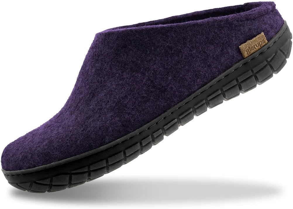 Glerups 100% quality wool mix Slipper with rubber sole - Unisex Slip-on - Purple (Black rubber)