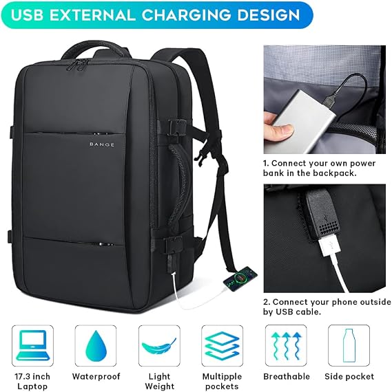 BANGE Travel Backpacks,Flight Approved Carry On Backpacks, 17-inch Laptop Backpack for International Travel Bag,Weekender Luggage Backpack for Men