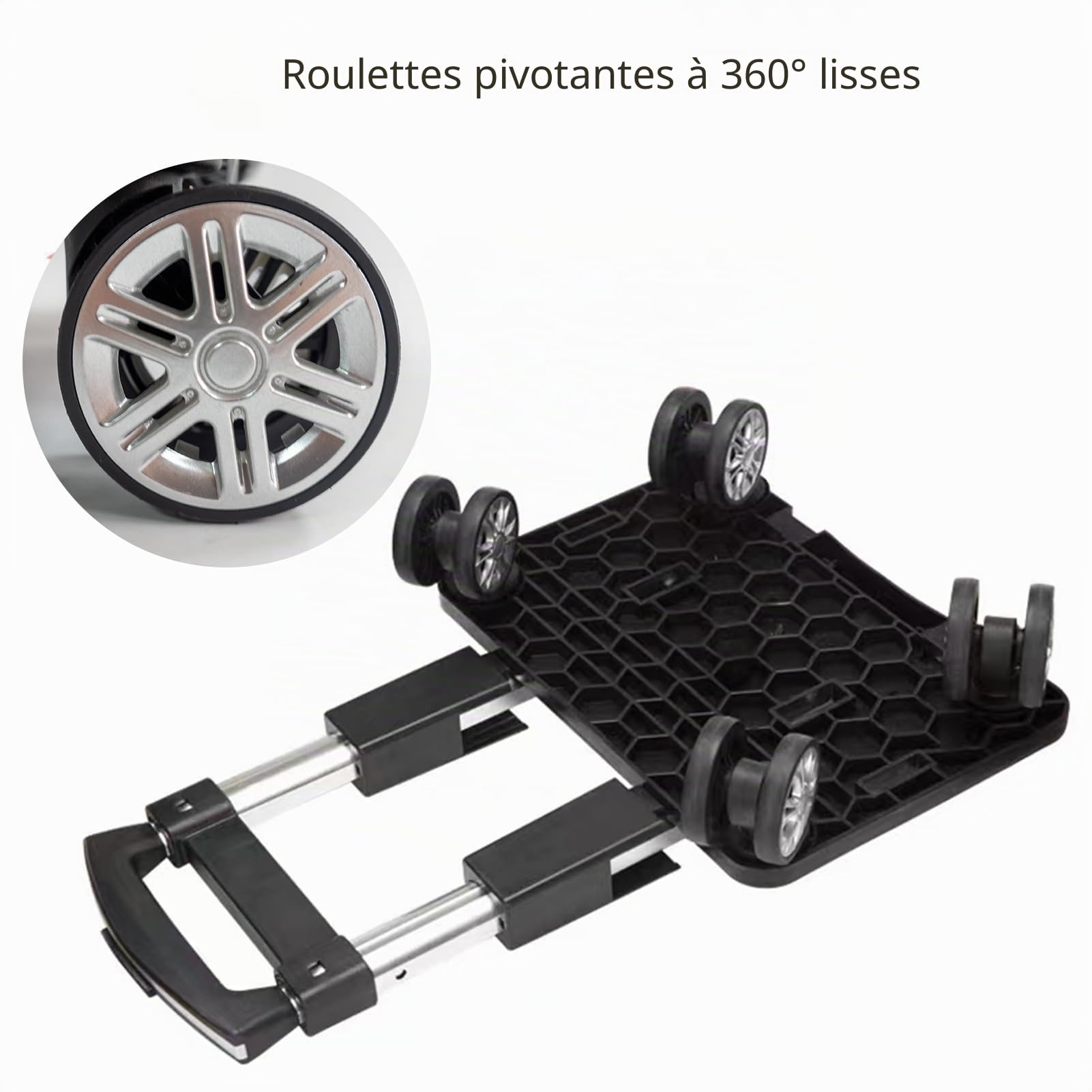 Chariot à dos à roulettes avec sangle de bagage, chariot pliable en alliage d'aluminium pour cartable, sac à dos, chariot de voyage