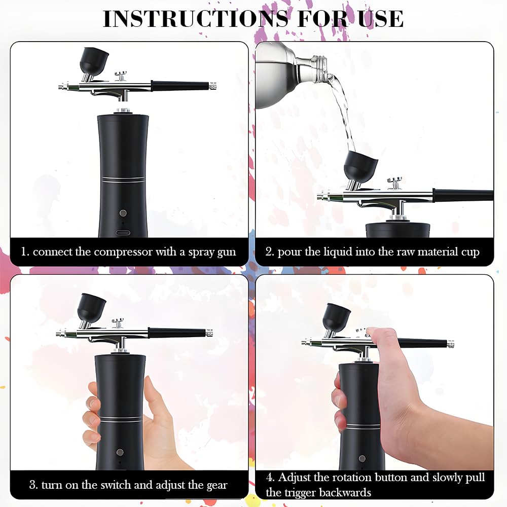 Set aerografo senza fili con compressore – pistola aerografo portatile per decorazione torta nail design tatuaggi per modellare e dipingere il viso