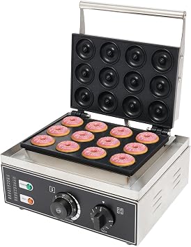 Mini Donut Electric Maker Machine, Nonstick Commercial Doughnut Baker Home Baker Machine, Stainless Steel Makes 12 Doughnuts Countertop Mini Cupcake, Mini-Pie and Quiche, Waffle Maker 1500W 12 Pcs