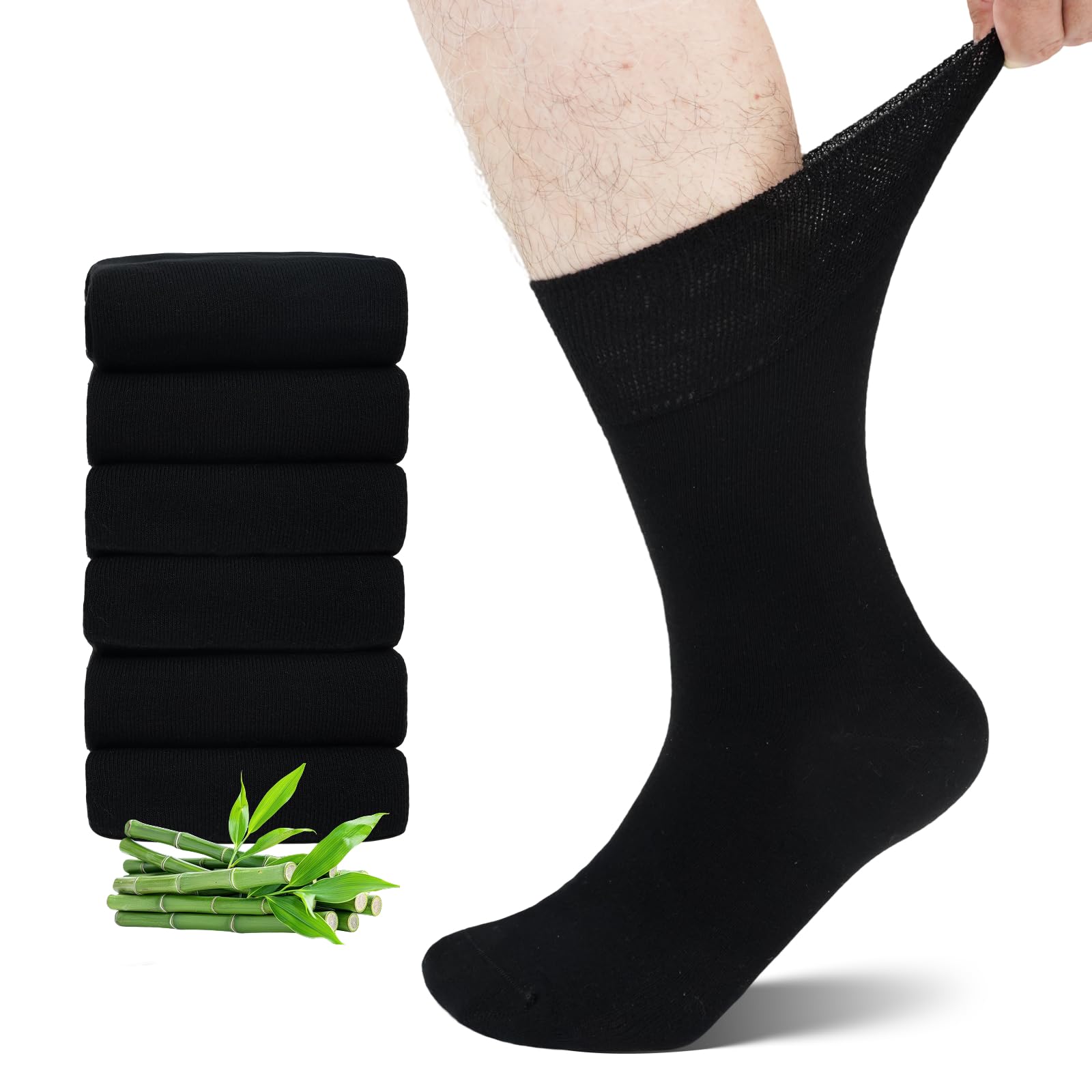 LOFIR Diabetiker Socken Herren Damen: Bambus Diabetikersocken ohne Gummibund Extra Weit Gesundheitssocken ohne Naht mit Komfortbund für Geschwollene Füße und Senioren 6 Paar