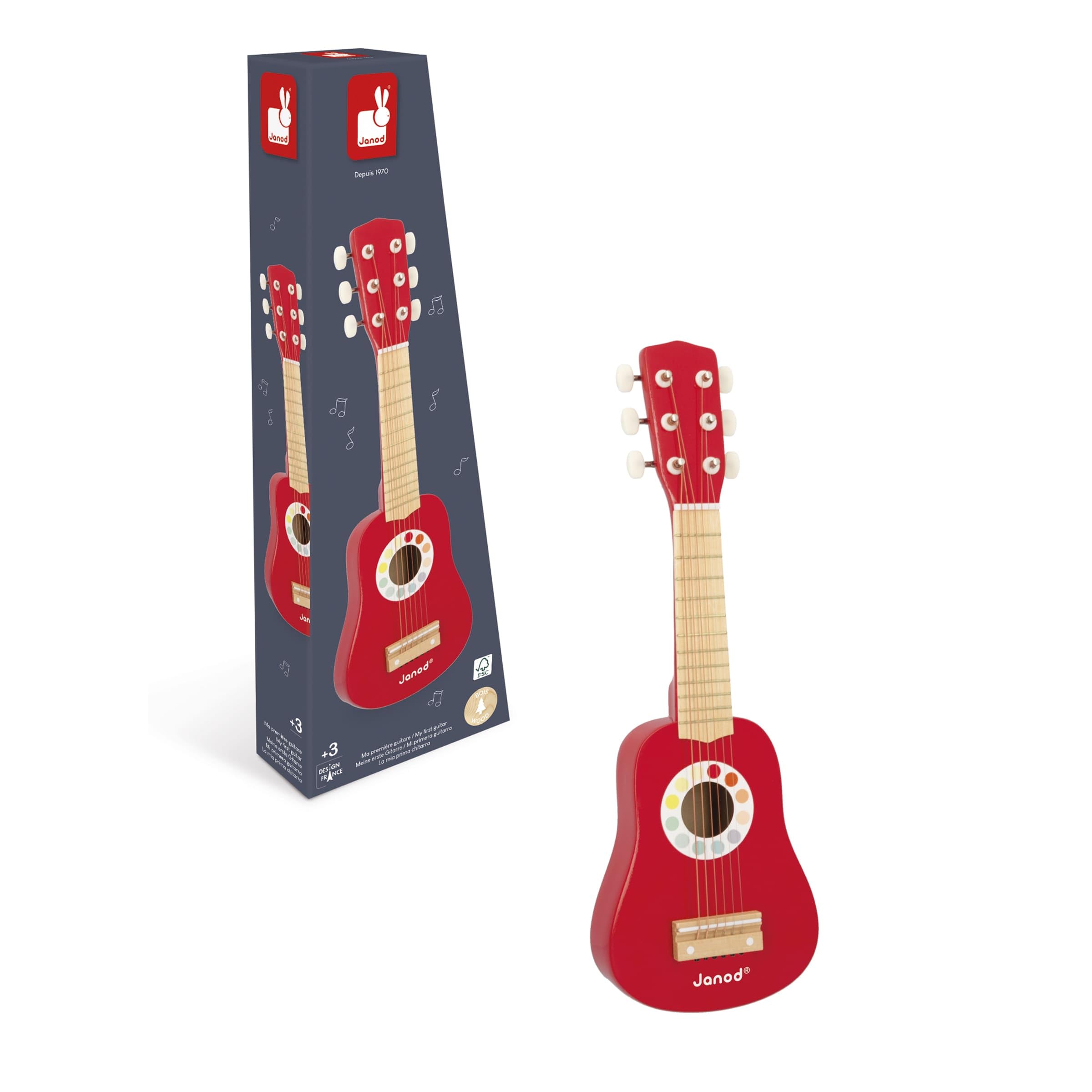 Janod J07614 - Wood battery Confetti - Musical instrument for children - Imitation and Musical Awakening Toys - 4 Percussions - Watercolor - From 3 years old