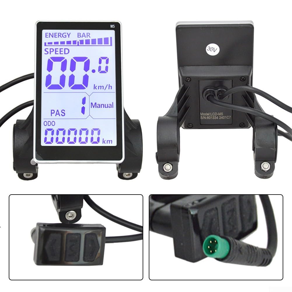 Oniissy Gear Ebike Tachimetro,Tachimetro per bici elettrica M5 Display LCD Mete,Display Dati Schermo Meter con connettore a 5 pin, 24V 36V 48V 60V