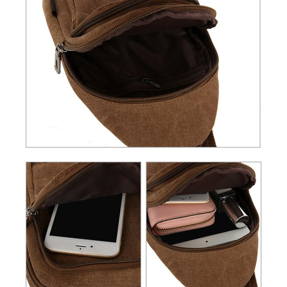 Sac de Poitrine Homme Femme Grande Capacité Toile Multi-Poches Randonnée Cyclisme Voyage Sport
