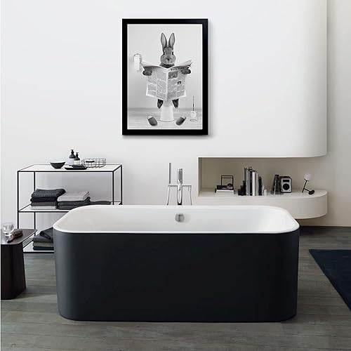 Vista 72 de YongArt Decoración de baño enmarcada en negro, divertido arte de pared de vaca de las tierras altas en bañera, 8 x 10 pulgadas Arte de pared de vaca