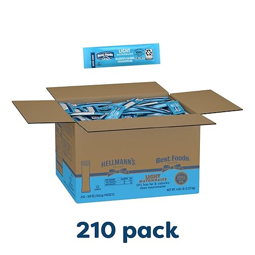 Miniatura 3 de Best Foods Paquetes de mayonesa ligera de fácil apertura, hechos con huevos 100% libres de jaulas, sin gluten, 0.38 onzas, paquete de 210