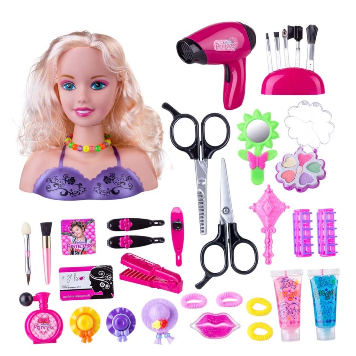 Cabeza de muñeca de Maquillaje de peluquería para niños, Juguete de Cabello de peatón con Accesorios para el Cabello para el Cabello. Juego de Juguetes para niñas, Style1