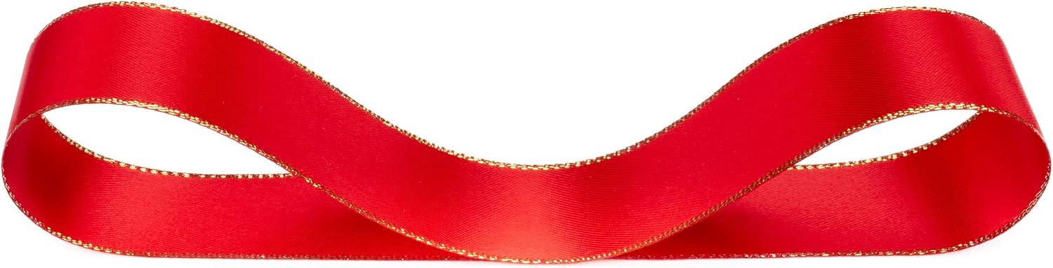 Ribbonitlux 25mm Double Face Satin Ribbon with Gold Edge 22 Meters (250-Red), Perfect for Gift Wrapping Party Decor, Wedding and Craft - Image 3