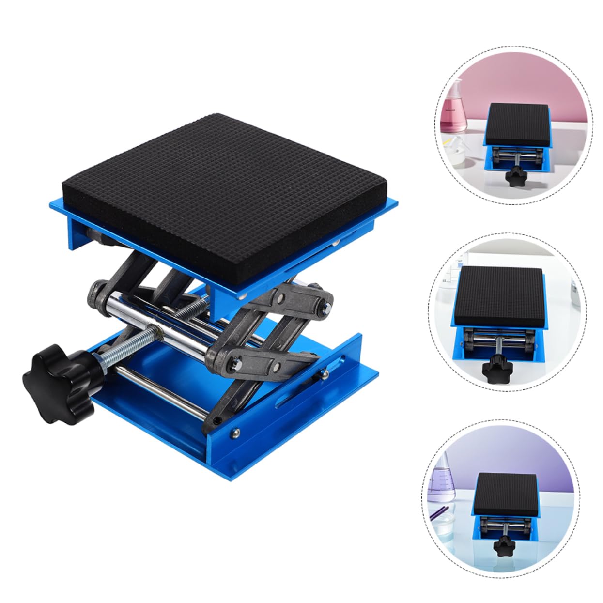 Holibanna Plataforma Elevadora de Laboratorio de Aleación de Aluminio 15x15cm con Altura Ajustable y Esponja Amortiguadora para Experimentos y Equipos Científicos