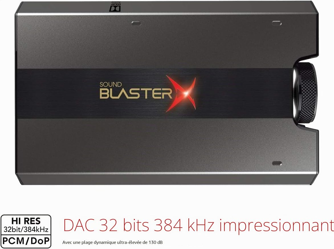 CREATIVE Sound BlasterX G6 (USB-C) DAC Gaming Haute résolution 130 DB, 32 Bits / 192 kHz, Carte Son USB Externe, Dolby Digital, Son Surround virtuel 7.1, contrôle du Retour Micro (Sidetone)