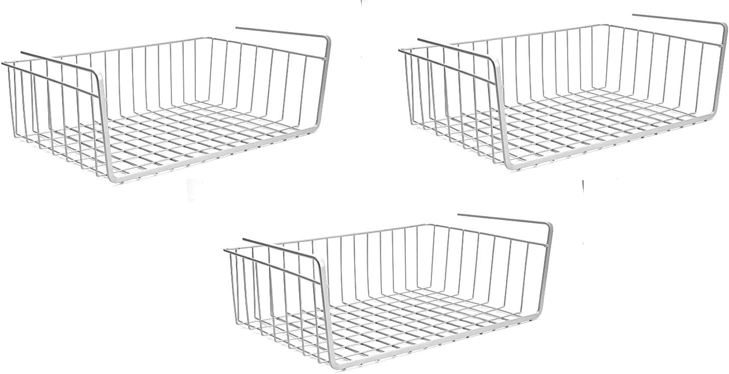MISBAH Under Shelf Baskets,Slide in Wire Hanging Storage Baskets Under Cabinet Shelf Storage Baskets for Kitchen Pantry Cupboard Closet Bookshelf (PACK OF 3)