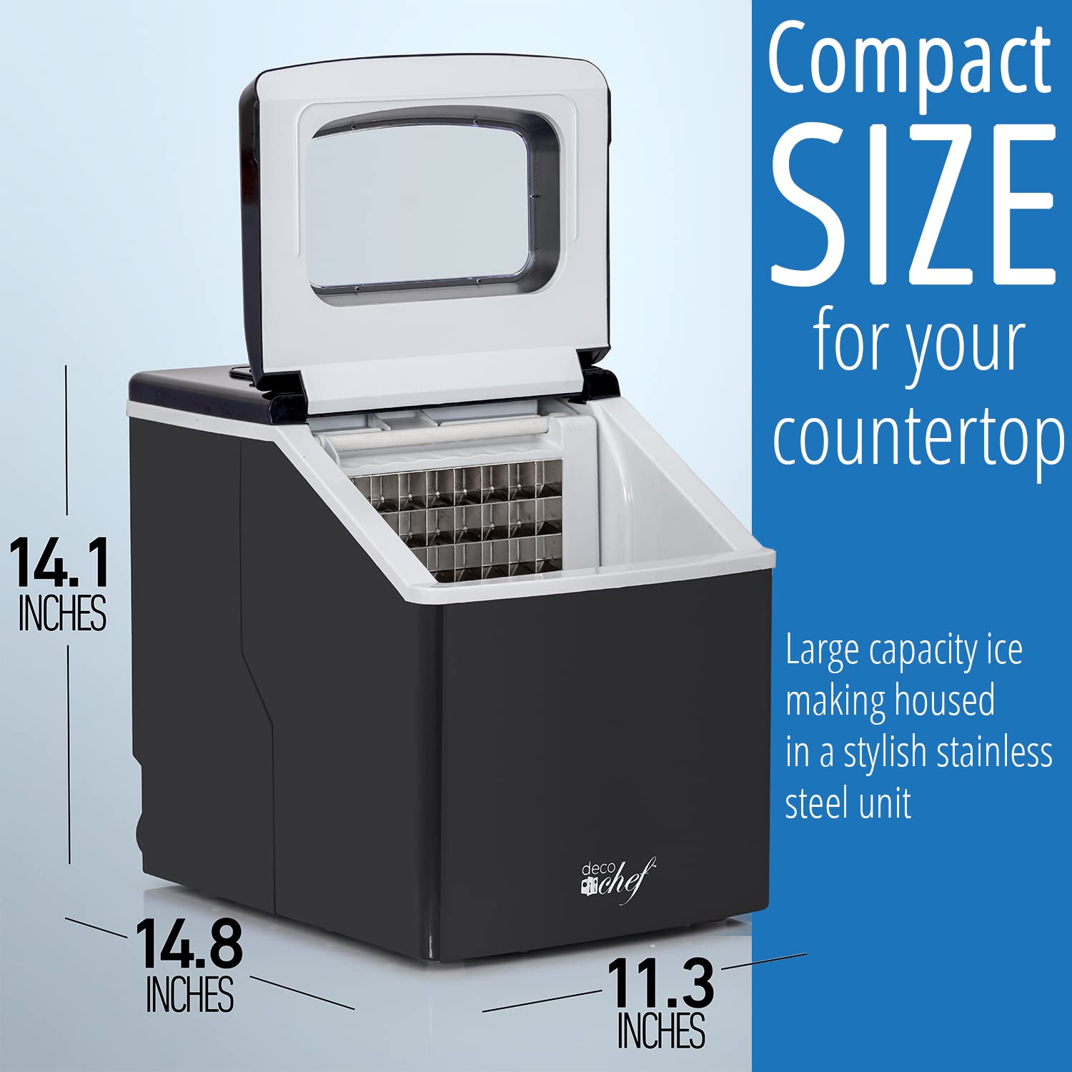 Deco Chef Countertop Ice Maker 40lb/24h, 24 Full Cubes Every 15 Minutes, Adjustable Size, Digital Control And Timer, Self-Cleaning, Ez Access Flip Lid, Scoop Included, Black on Fridge.com - View 5