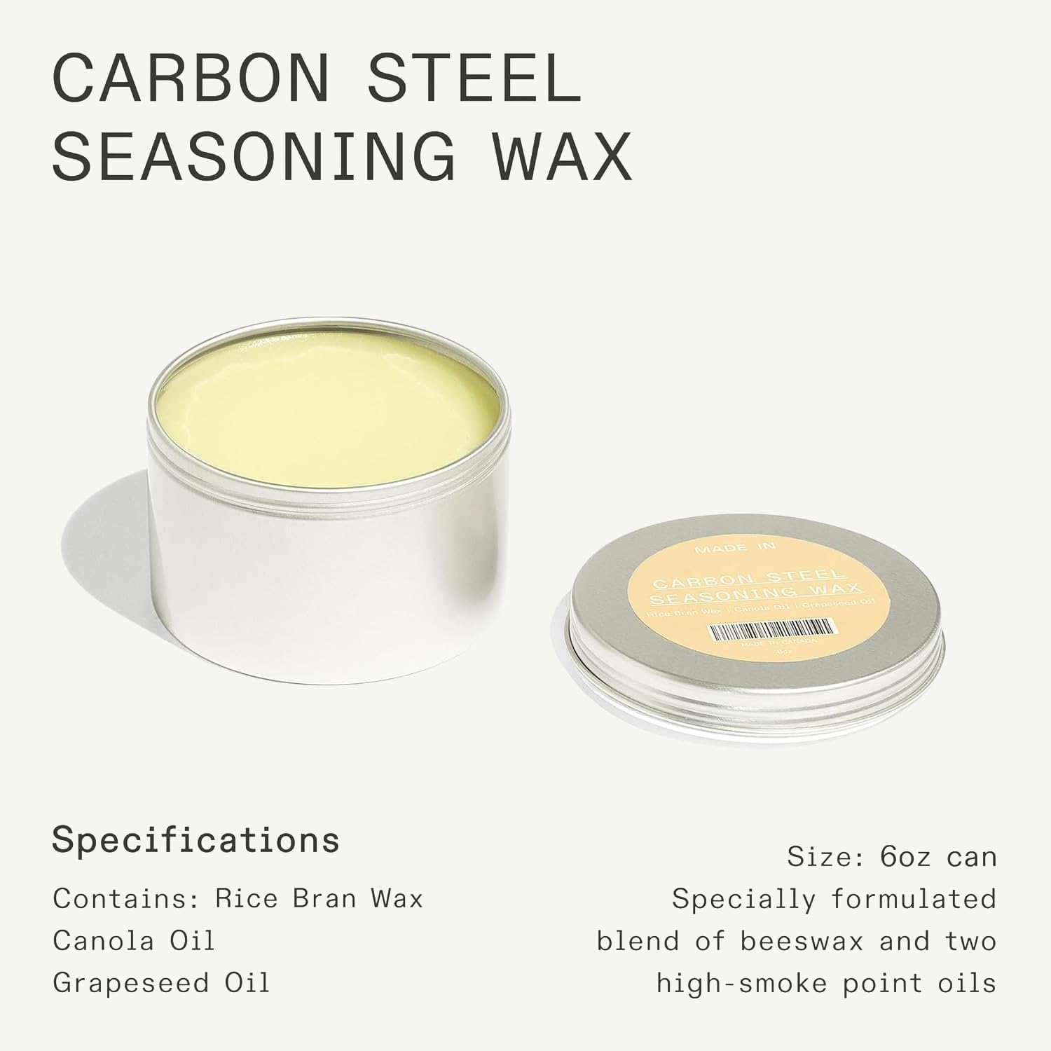 Made In Cookware - Cire d'assaisonnement en acier au carbone (6 oz) - Fabriquée aux États-Unis - Mélange d'huiles et de cire d'abeille