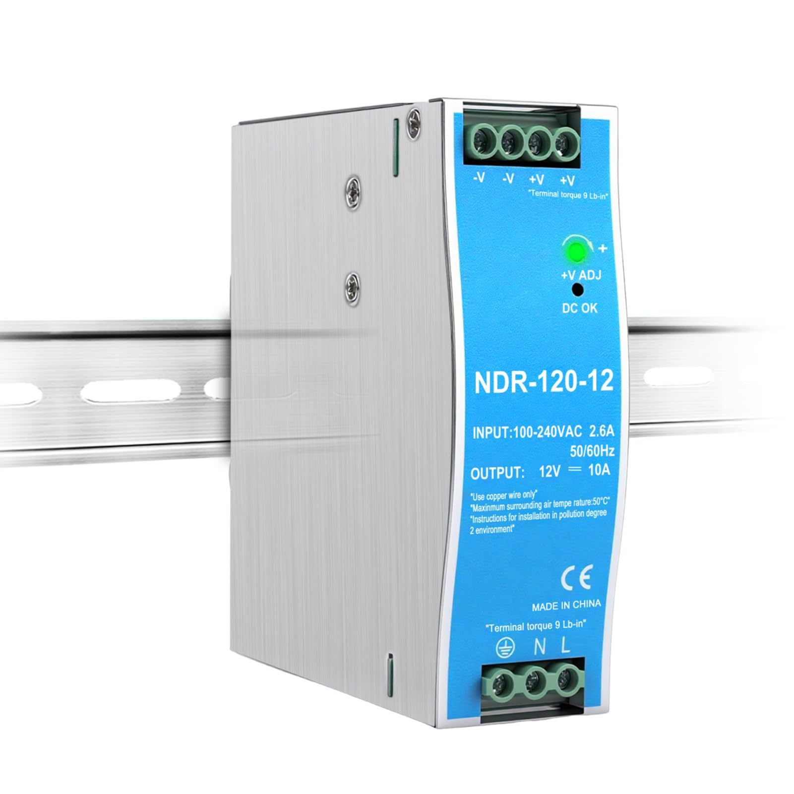 Alimentation sur rail din 12V 10A 120W bloc d'alimentation pour rail din transformateur Entrée AC100-240V 2.6A sortie DC 12V 10A alimentation à découpage industrielle NDR-120-12
