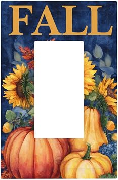 Sunflowers Pumpkins Gourds With Word Fall Light Switch Wall Plate Faceplate Cover Single Rocker 1 Gang Decorator Outlet Receptacle Covers For Home Kitchen Room Bathroom Decor