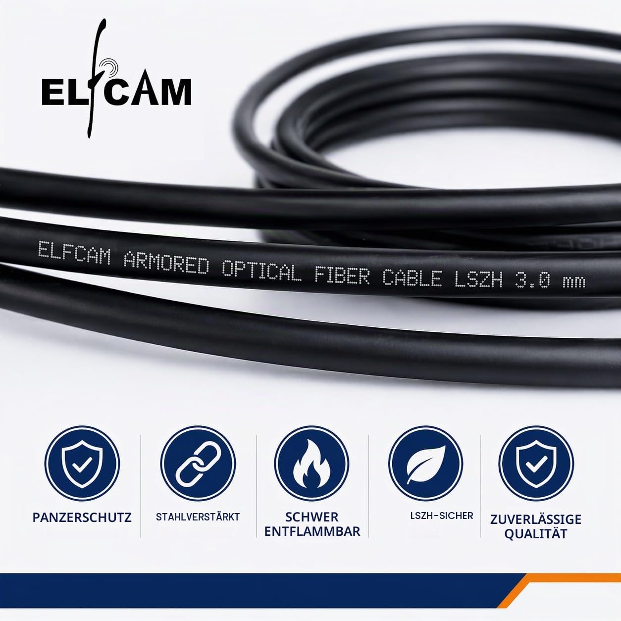 Elfcam® - 20m Gepanzerte Glasfaser-kabel LC/UPC auf LC/UPC OM3 Multimode Duplex 50/125um LSZH, LWL-Kabel LC für den Innen- und Außenbereich, Schwarz, 20M