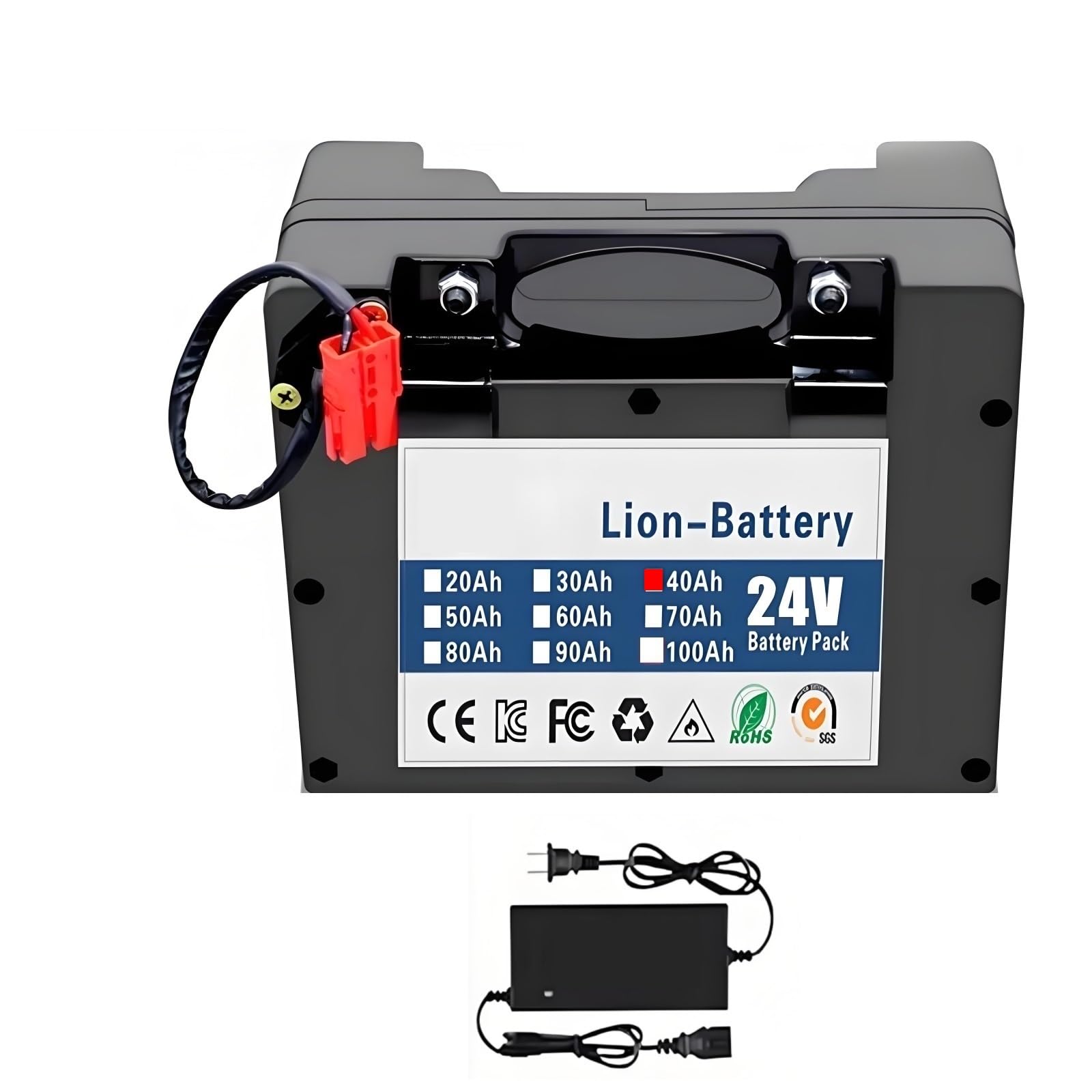 Batería litio 24V 40Ah para silla de ruedas eléctrica y e-bike — carga 29,4V · 40Ah · descarga continua 30A · BMS integrado · 240×195×115mm
