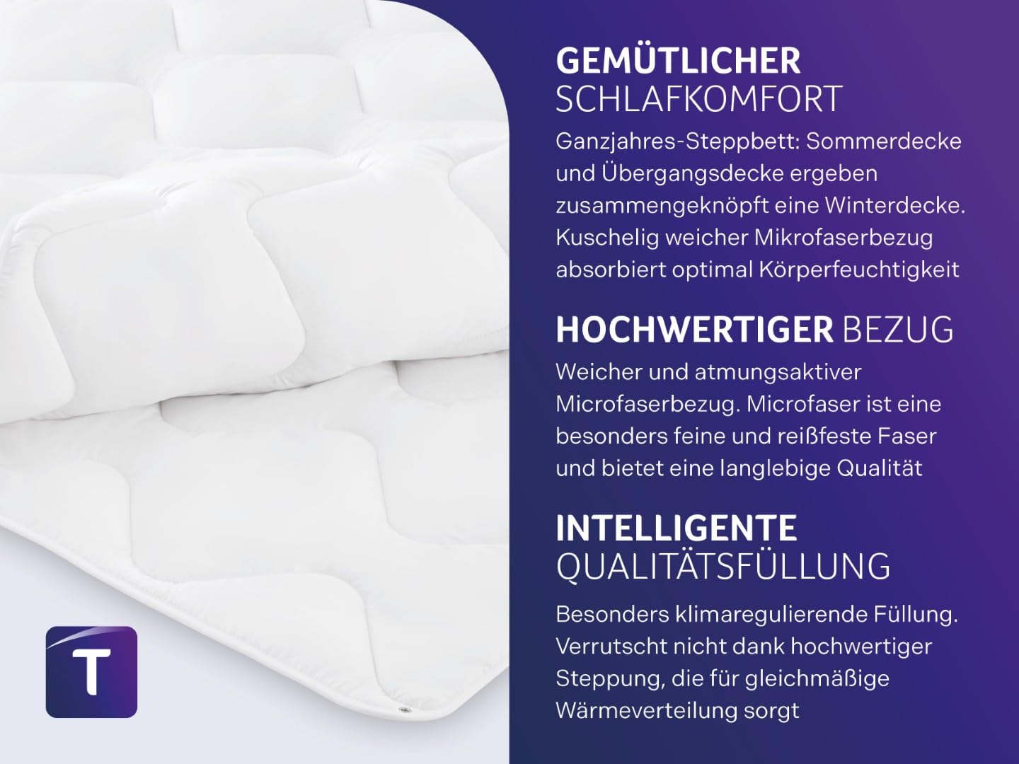 Traumnacht Cozy - Bettdecke 4-Jahreszeiten mit Druckknöpfen für alle Jahreszeiten, 155 x 220 cm, Öko-Tex zertifiziert, produziert nach deutschem Qualitätsstandard