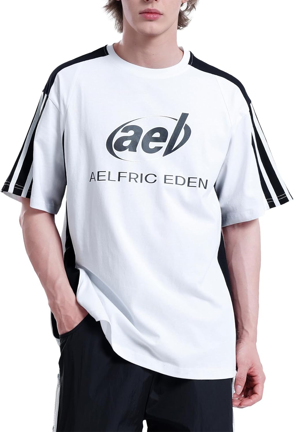 Aelfric Eden Oversized Graphic Tees Men Contrast Color Speedway Racing Tee Unisex Streetwear Tshirt Patchwork Polo Tee - Image 2