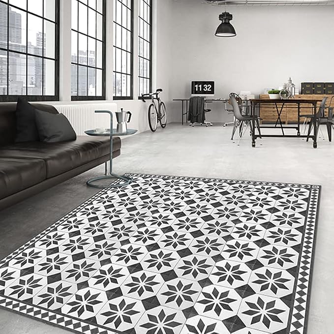 Tapis De Cuisine Antidérapant Black & White 50x180 Cm - Fabriqué En Italie - Vinyle Imperméable Et Élégant