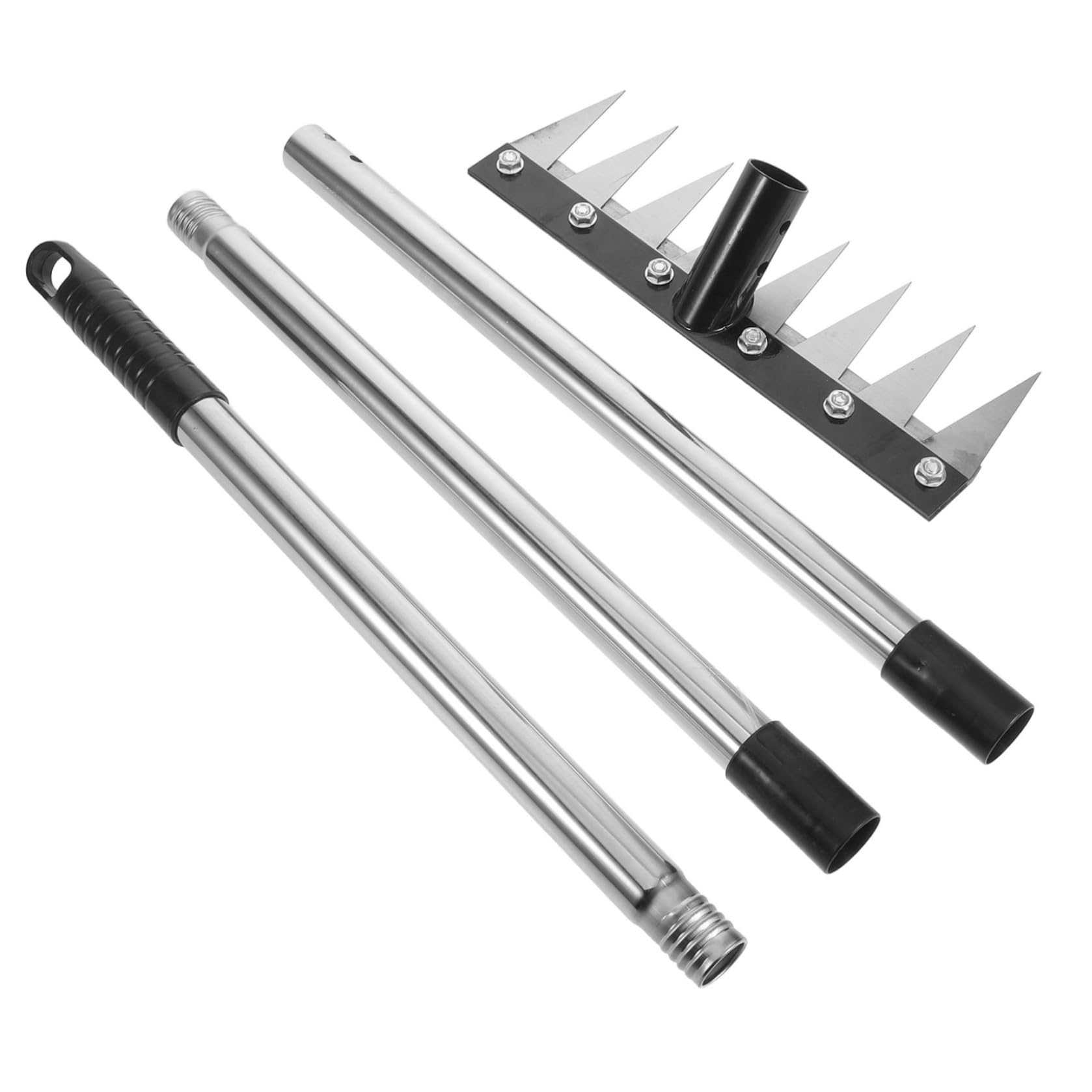 HEMOTON Rastrillo de Mano para Jardín, Pequeño Rastrillo de Metal, Negro, 8 Dientes, Mango Ajustable y Desmontable, para Jardín y Pequeñas Zonas de Granja, Deshierbe Eficaz