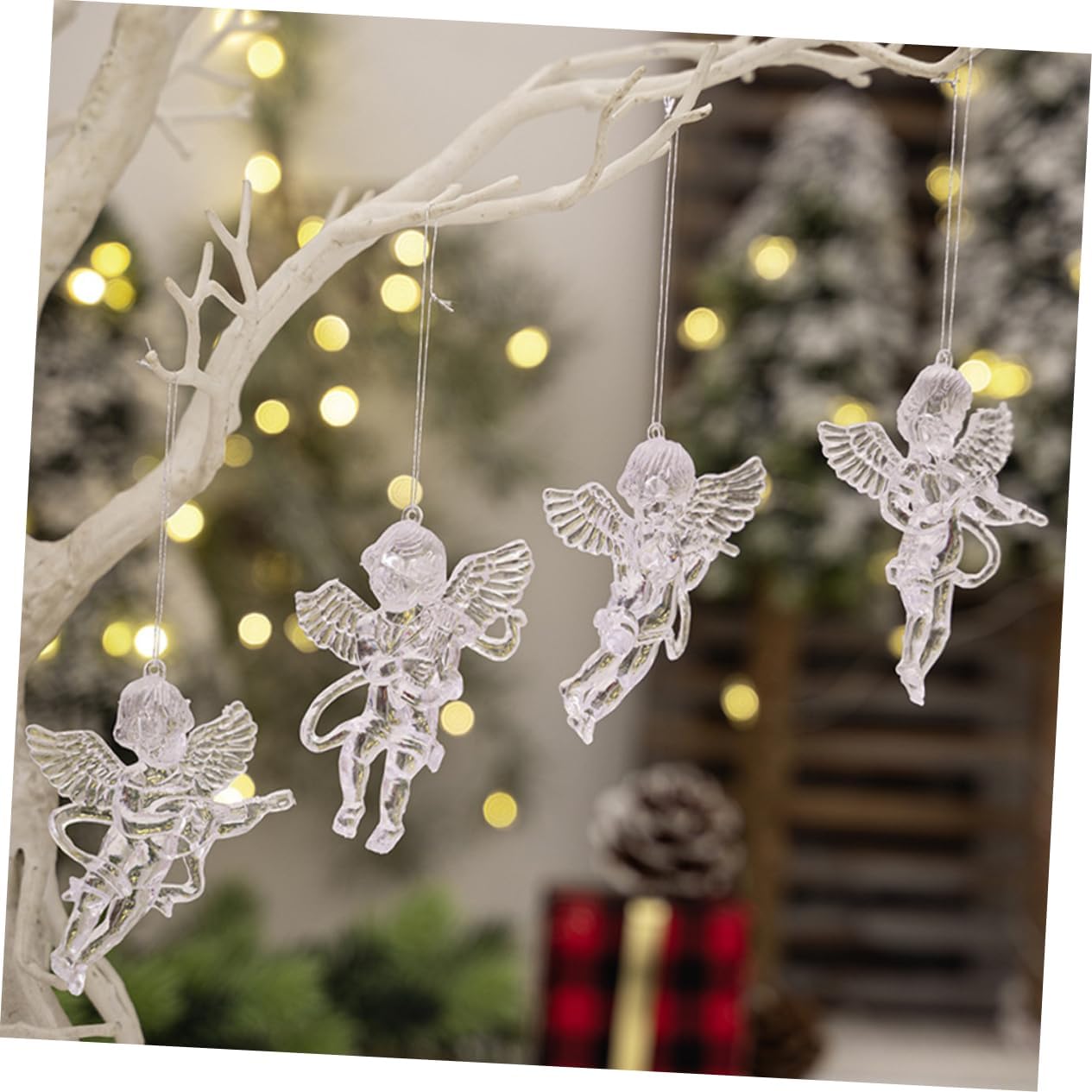 4pcs Clear Christmas Angel Ornaments Decorative Hanging Pendants for Tree Tabletop Fireplace Cute Eye-catching Holiday Decorations Xmas