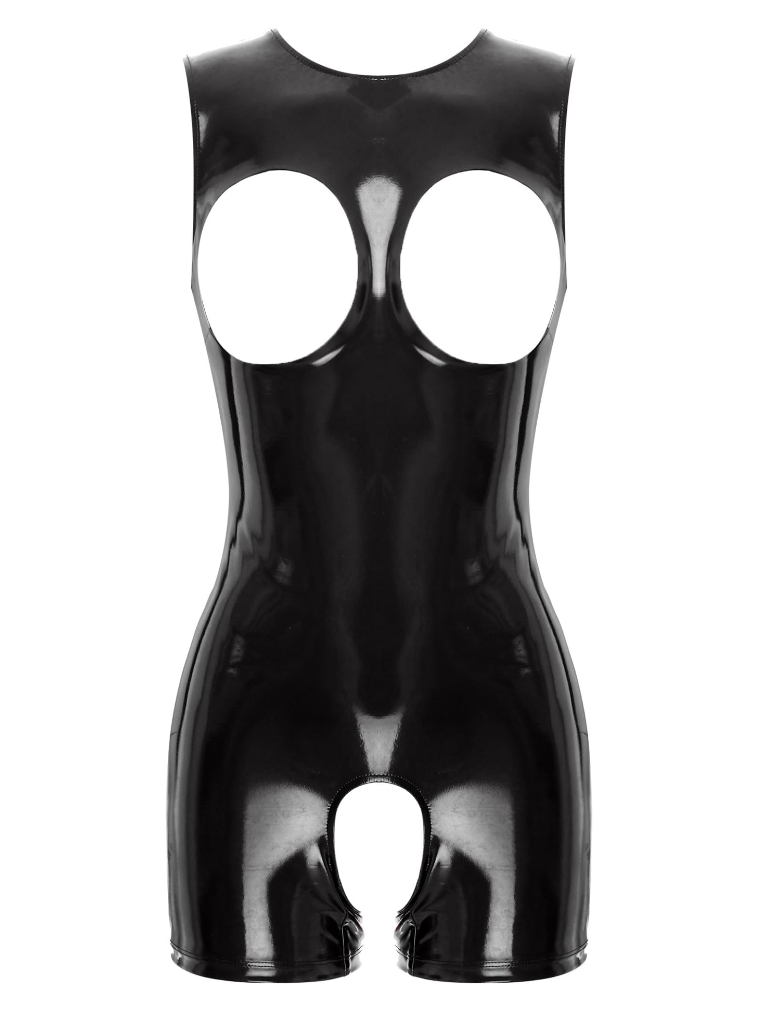 Sxiwei Women Wetlook Bodysuit Ouvert Calze Corte Latex Catsuit Pelle Lucida Tuta Jumpsuit Senza Maniche Canottiera Hot Pants Sexy Lingerie Abbigliamento Da Club