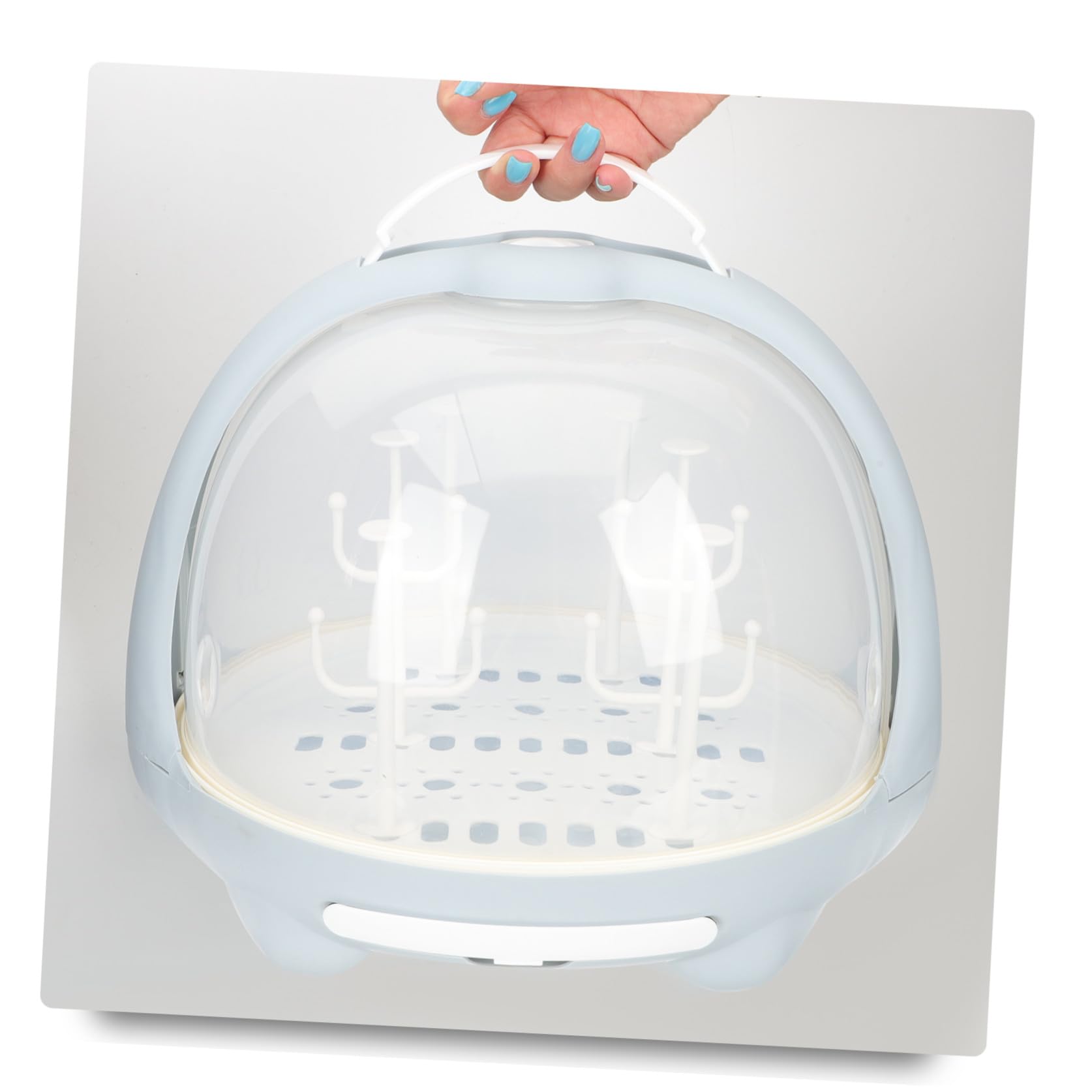 Luxshiny Organisateur De Bouteilles De Lait avec Égouttoir Boîte De Rangement Étanche pour Biberons Accessoires De Tirage Et Vaisselle Design Pratique Et Amovible Couleur Bleue