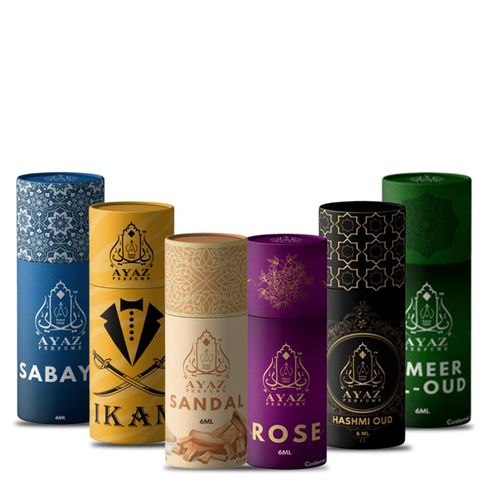 Ayaz Perfume Specially Crafted Roll-on attar Gift Set For Men & Women - 6X6ML (Ikan, Sabaya, Hashmi Oud, Ameer Al Oud, Rose, Sandal) Premium Long-Lasting Fragrance, Luxury Eau De Parfum
