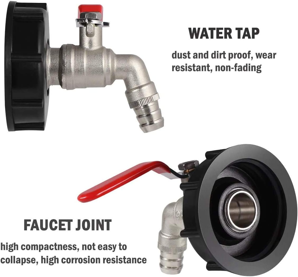 IBC Tank Adapter 1/2'' S60X6 Thread Connector Replacement Valve Fitting Brass Garden Tap Water Butt Water Storage Tank Hose Fitting Parts with 1/2" Hose Fitting Oil Fuel Water
