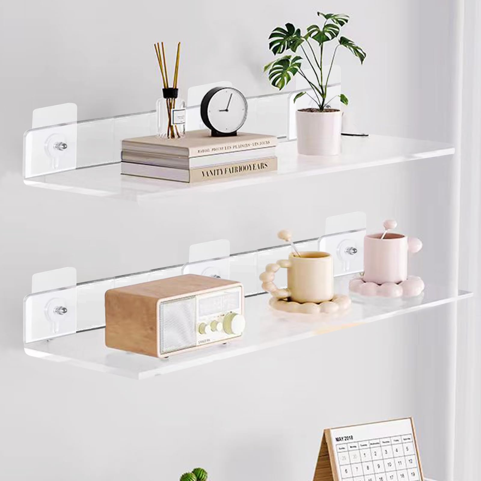 2 Mensole Bagno Trasparenti Adesive - Senza Foratura 30x10 Cm - Per Cucina, Camera, Ufficio - VEPEPE - Foto 4