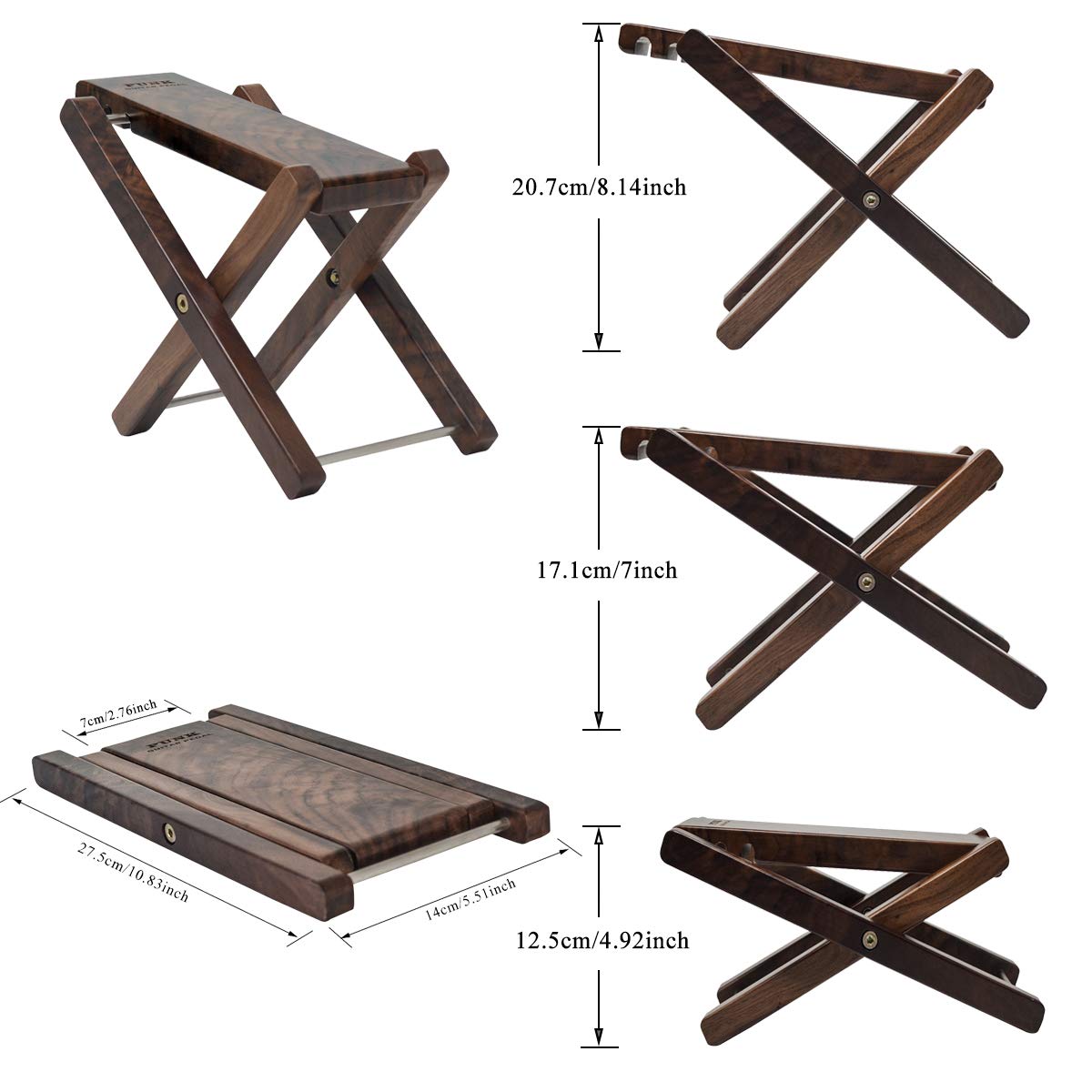 Tabouret en bois pour guitare, acajou, repose-pieds en bois massif, hauteur réglable sur 3 niveaux, pliant, pédale de guitare