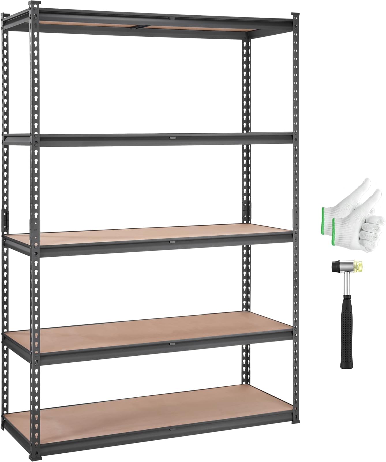 VEVOR 5-Tier Metal Storage Shelving Unit Black 48" L x 18" W x 72" H