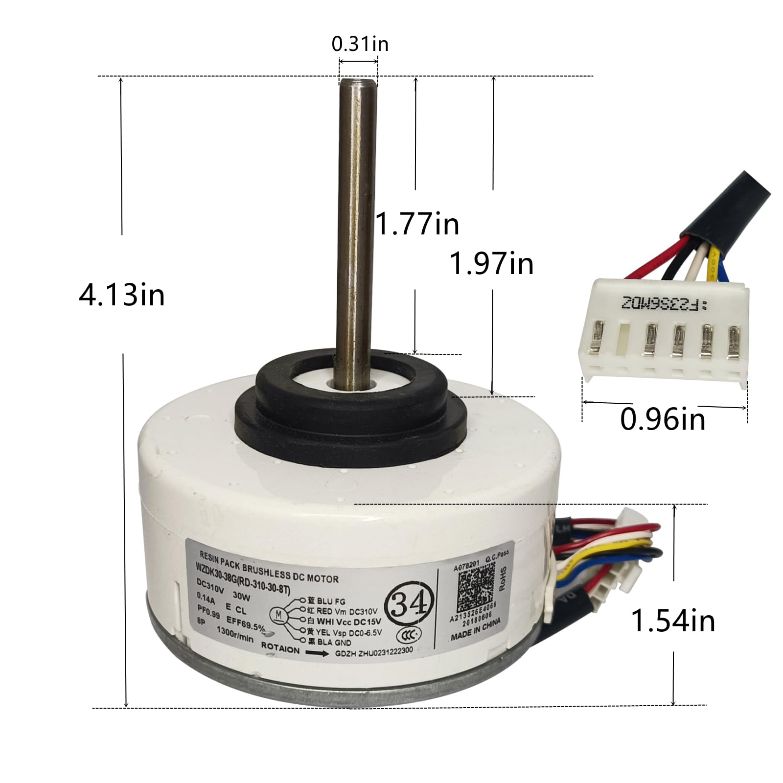 WZDK30-38G, Klimaanlagenmotor, 30 W, bürstenloser Klimaanlagen-Wechselrichter, Lüftermotor RD-310-30-8T DC 310 V, 0,14 A, 1300 U/min