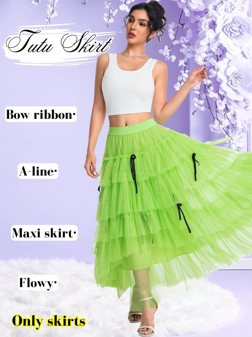 Bow Tulle Skirt,Ruffle Layered Skirts for Women,Birthday Festival Renaissance Fairy Outfits
