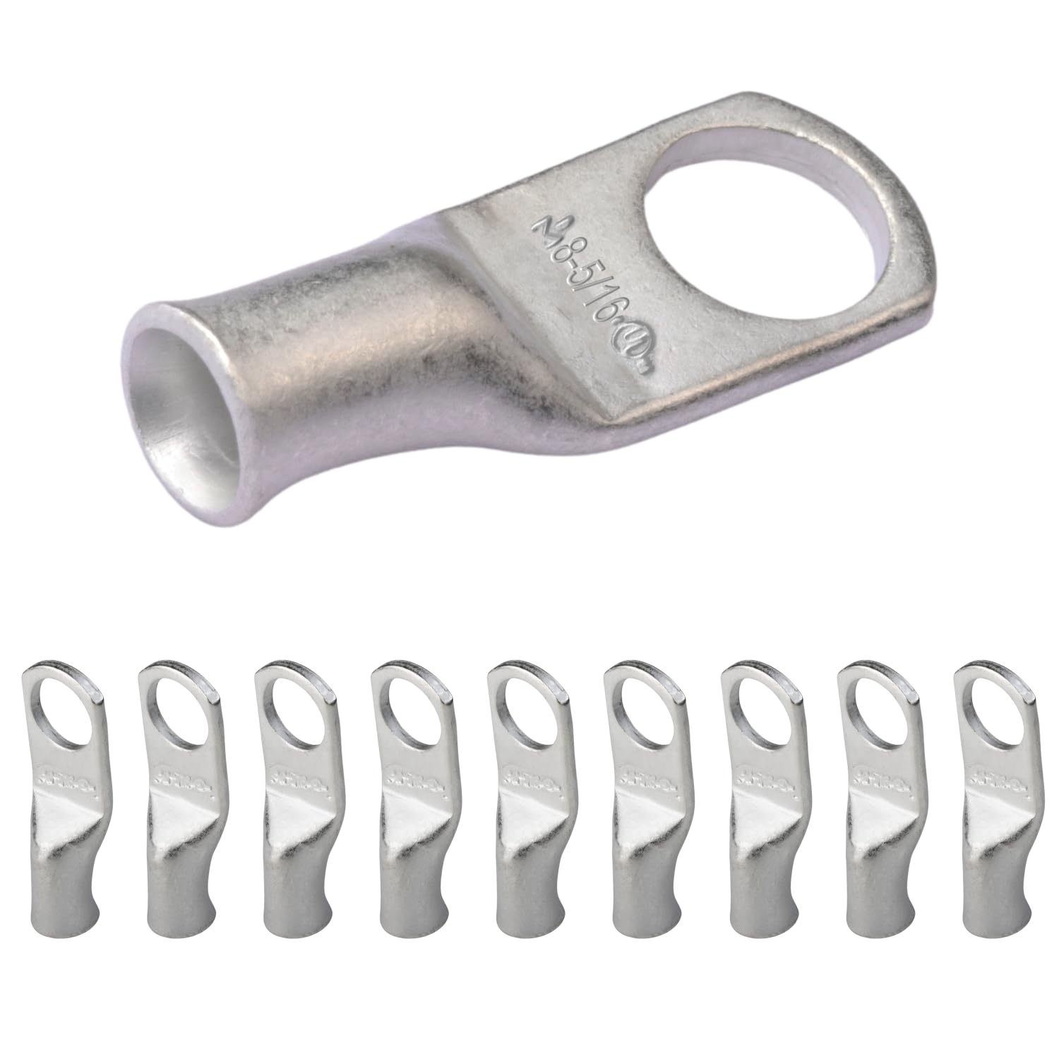SELTERM 10pcs 8 AWG-5/16" Stud Tinned Copper Wire Lugs, Heavy Duty Battery Cable Ends,8 Gauge Ring Terminals, UL Battery Lugs Marine Grade Copper