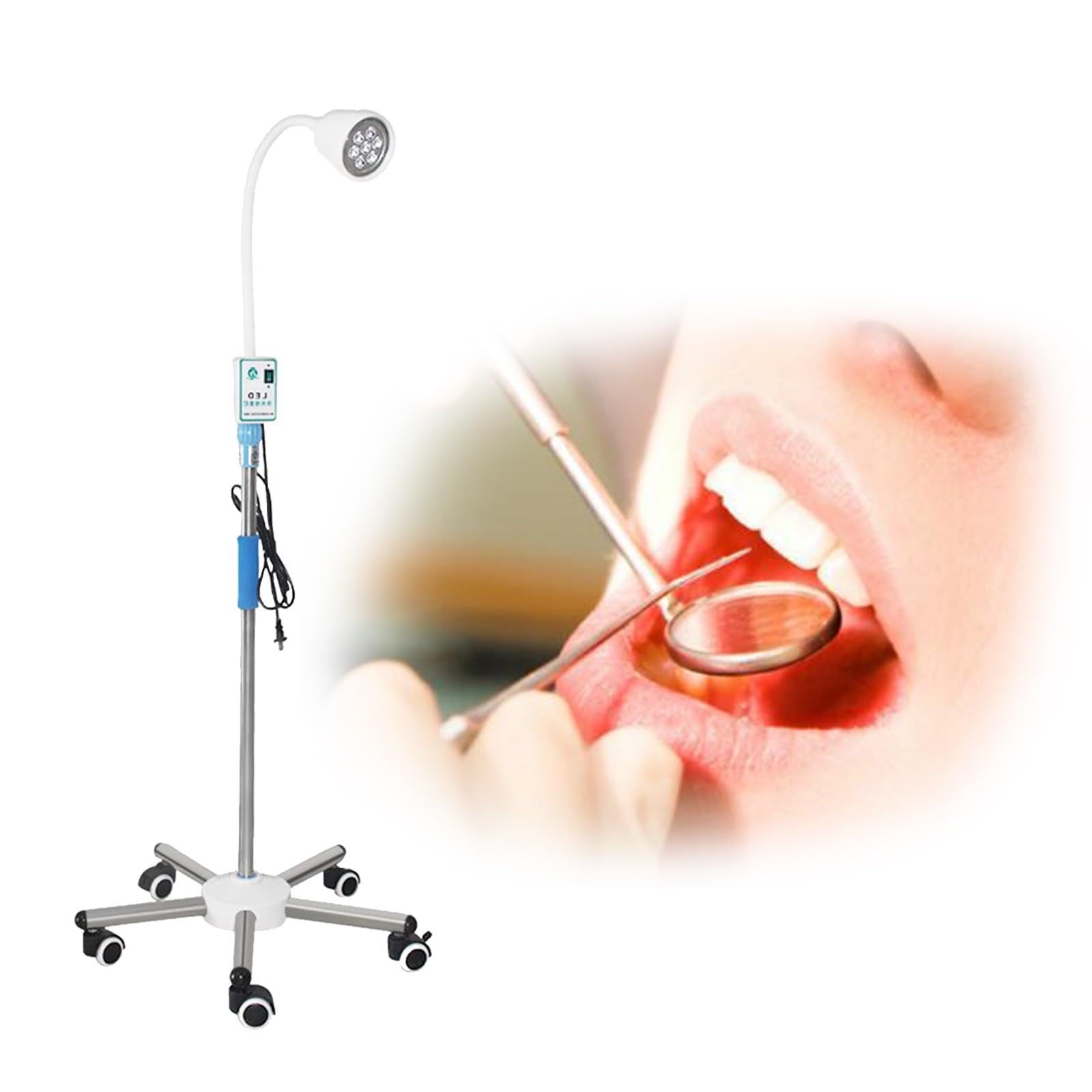 Lampada per Esami Chirurgici, Lampada da Pavimento Mobile, Lampada per Esami Medici Regolabile in Altezza per Ginecologia, Ambulatorio, Stomatologia, Ent