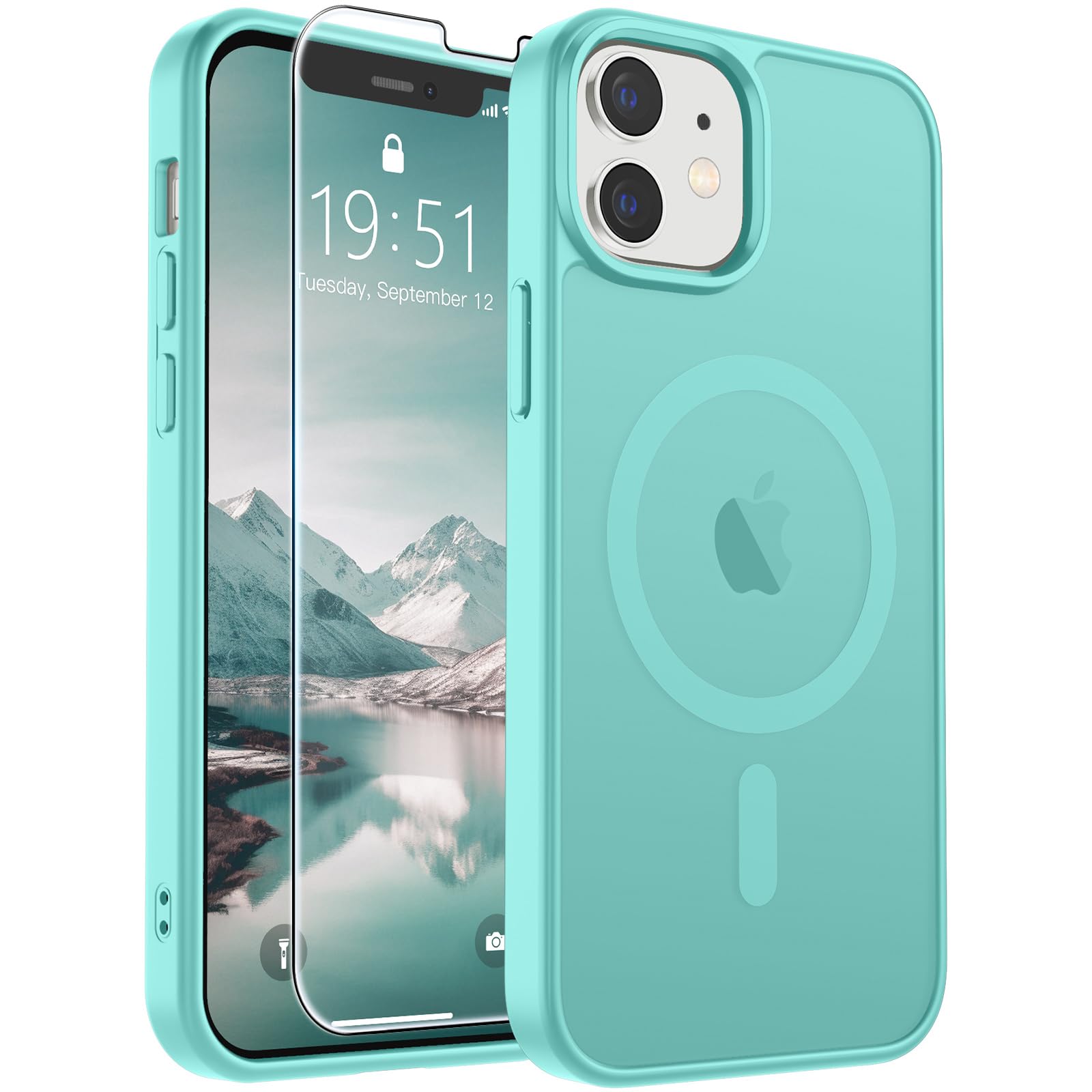 SUPFINE Magnetic for iPhone 12 Mini Case/iPhone 13 Mini Case Blue Green | With Screen Protector, Translucent Matte, Compatible with MagSafe, Military Grade Drop Proof, Rugged Shockproof Protective