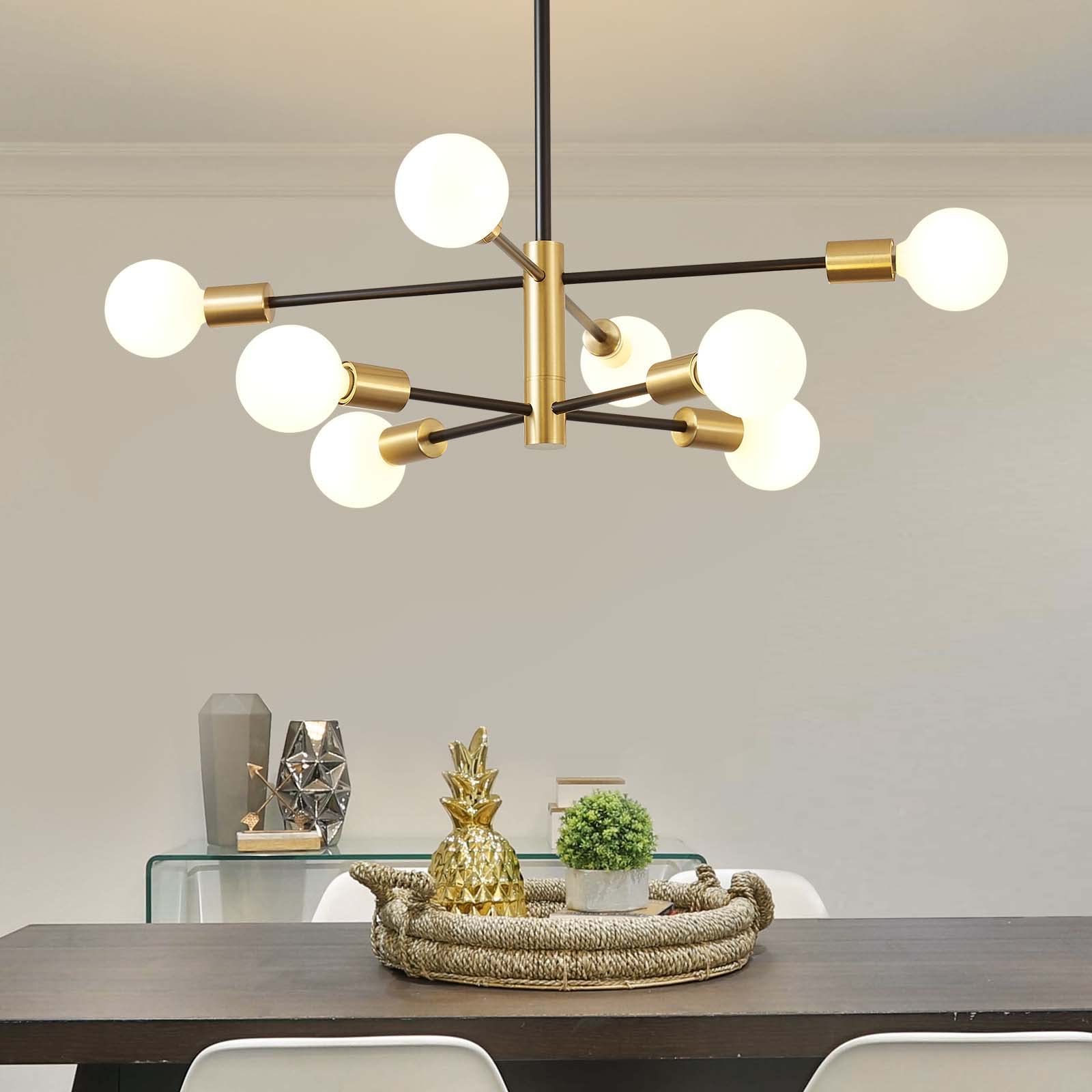 KUCICO Modern Sputnik Chandeliers, Mid Century 8-Light Chandelier,Black and Gold Industrial Pendant Light Fixture for Dining Room , Kitchen Island, Living Room,Bedroom,Farmhouse(Bulb Not Included)