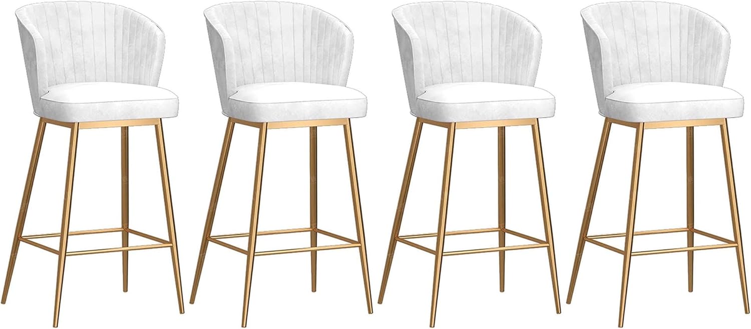 Breakfast Bar Stools Set of 4, Velvet Bar Stools with Backrest and