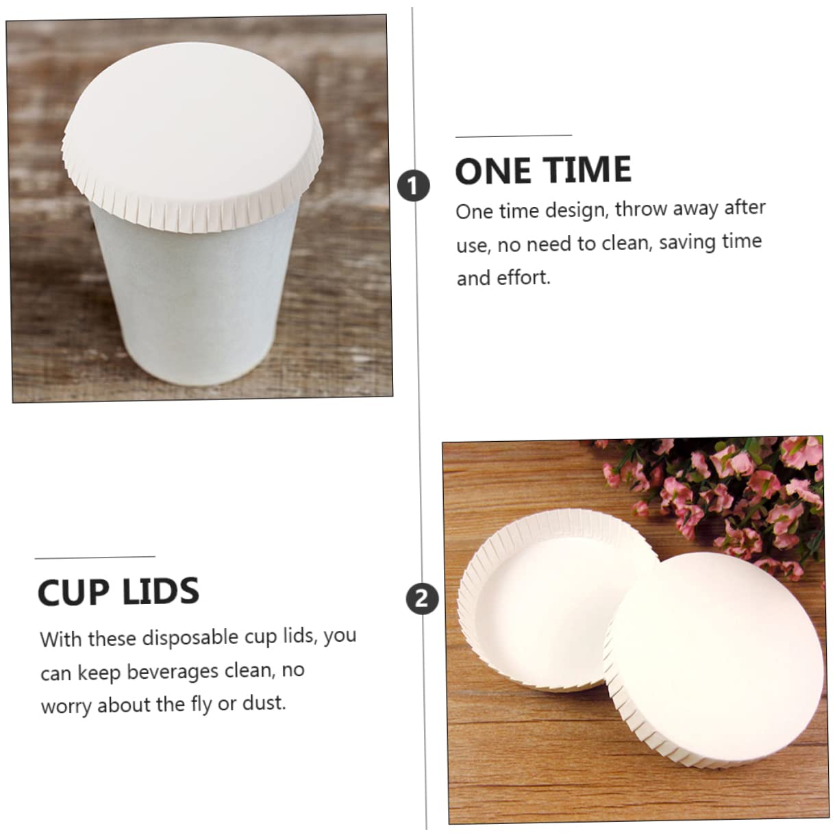 HOODANCOS 50Pcs Disposable Paper Cup Lids Drink Covers for Kitchen Office and Hotel Use and Dust for Paper Cups