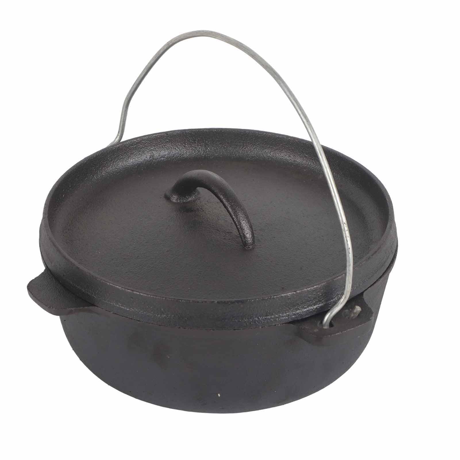 Camping Pot Cast Iron Pre Seasoned Prevent Stick Outdoor Cooking Pot with Lid for Picnic Hiking BBQ Cast Iron Material 20 x 7cm 7.7lb