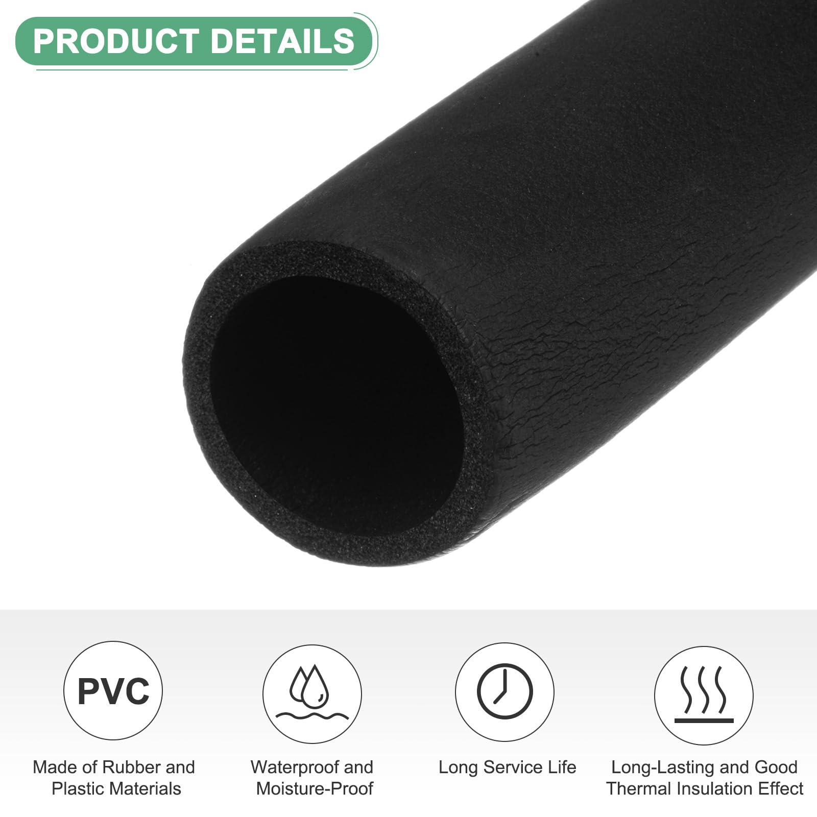 M METERXITY Pipe Insulation Foam Tube, 2-3/8"(60mm) ID x 6Ft Pipe Cover Wrap Roll - Image 2
