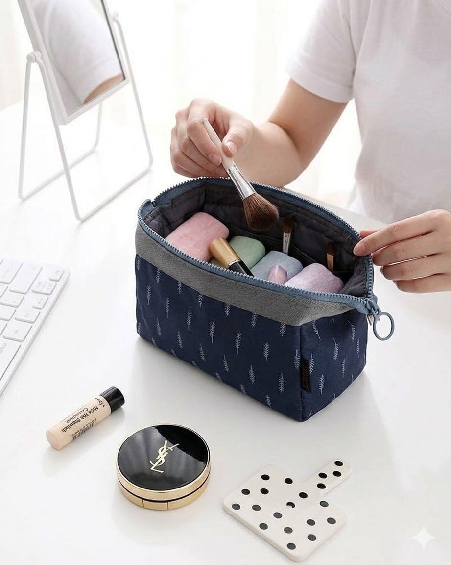 Cosmetic Toiletry Makeup Pouch with Portable Travel Multipurpose Water-Resistant Zipper Makeup Brush Bags - Blue Leaf ASPBF-30-image-41