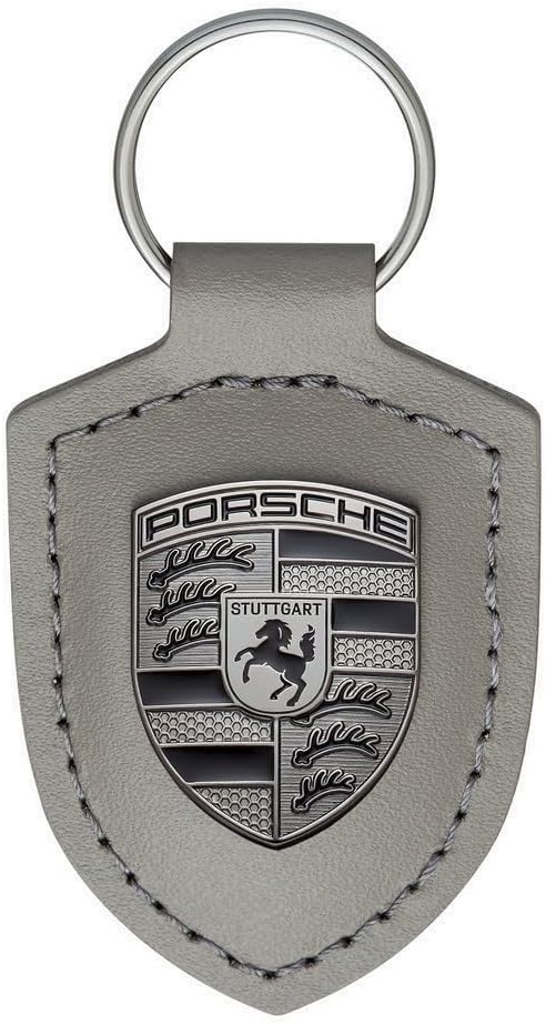 Porsche Leather Turbonite Gunmetal Key Ring, Grey