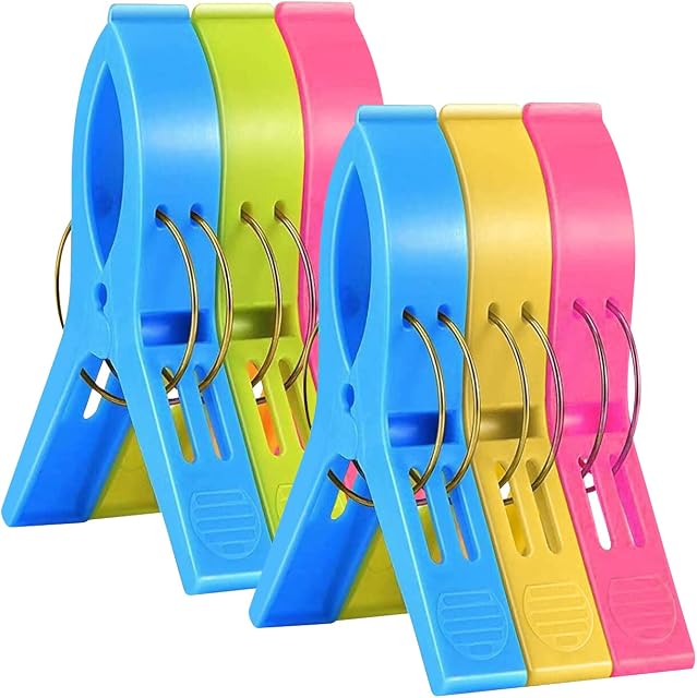 Vicloon Beach Towels Pegs Clips Quilt Clips, 6 PCS Large Size Bright Color Plastic Towel Holder for Sun Beds or Laundry