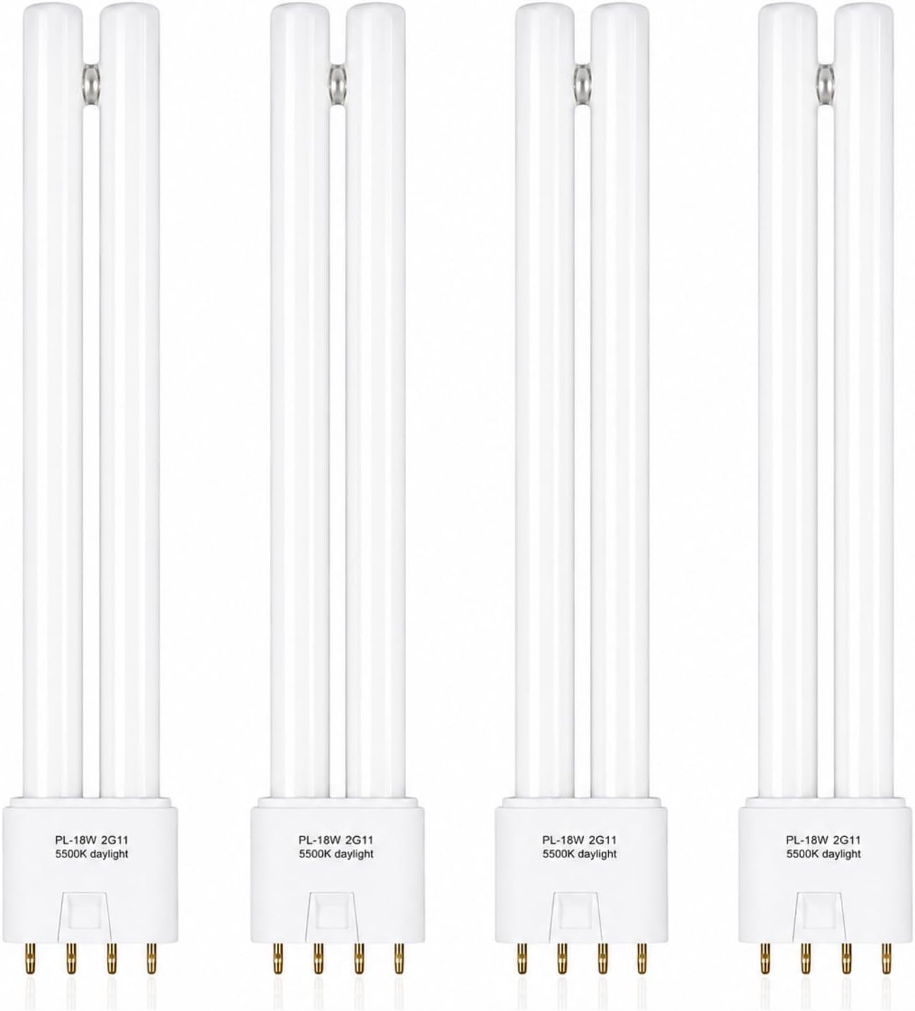 4 Pcs 18W Replacement PL18-B Tube Fluorescent Light Bulbs — 2G11 Base 4-Pin H Shape, 5500K Natural Daylight, Energy-Efficient, Compatible with OttLite T18330 Desk & Reading Lamps for Office & Study