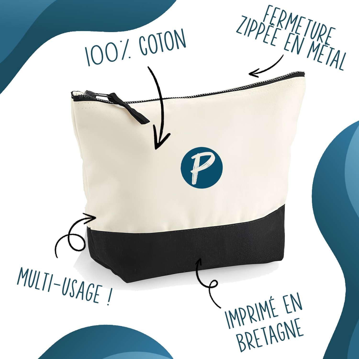 Duo Cabas Jute et Trousse Noire Propriété du Meilleur Padre Cadeau Homme Humour Fête des Pères Papa Anniversaire Noël | Sac Shopping Courses et Pochette