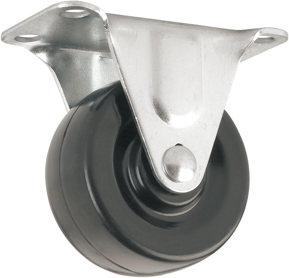 Heavy Duty Rubber Caster Wheel with Rigid Non-Swivel Top Plate - 2-Inch - 125 lb. Load Capacity